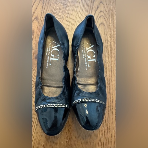 AGL Women's Black Leather Ballet Flats size 8 - Picture 1 of 4